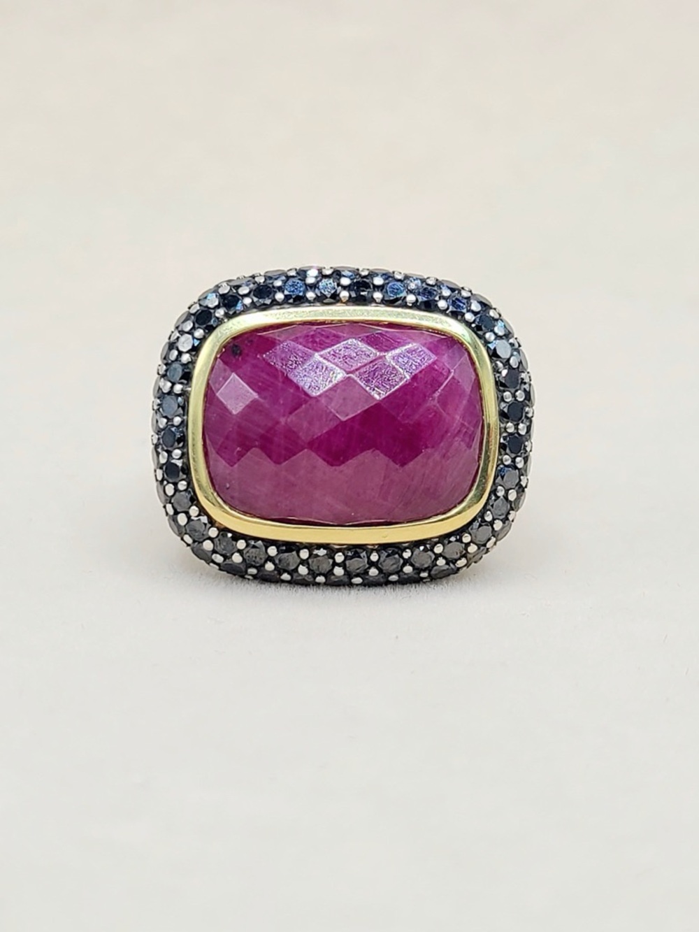 David Yurman Waverly Ring With Ruby Black Diamonds And Gold - Picture 3 of 16
